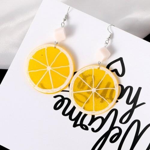 2021 Fashion Summer Cute Lemon Slice Personality Wild Earrings Exaggerated Sweet Fruit Big Earrings For Women Girls Gift Jewelry