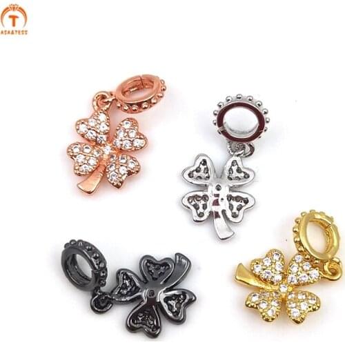 5pcs Zircon Delicate Lucky Four Leaf Clovers Pendant Rose Gold Silver Color Brass for Women Bracelet Necklace Jewelry Making