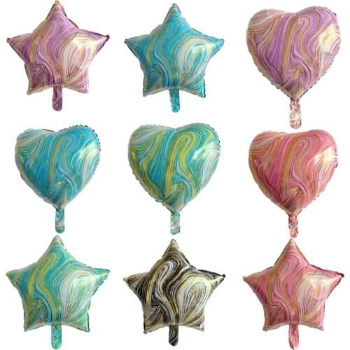 50pcs 18inch Marble texture Agate Foil Balloon Star Heart Helium balloon Wedding Decorations Globos Birthday Party baby shower