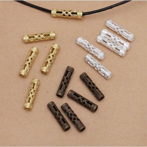 BASEHOME 50pcs/lot 12x3mm Copper Spacer Beads Hollow Straight Tube Beads for 2mm Cord DIY Necklace Bracelet Making