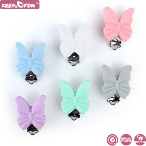 Keep&Grow 10Pcs Butterfly Pacifier Clips Holder Baby Teething Toys BPA Free Baby Teethers Handmade Nipple Chain Accessories