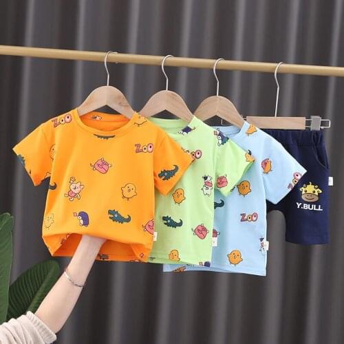 Children Cotton Clothes Summer Baby Boys Printe O-Neck T Shirts Shorts Pants 2Pcs/sets Infant Kids Toddler Tracksuits 0-5 Years