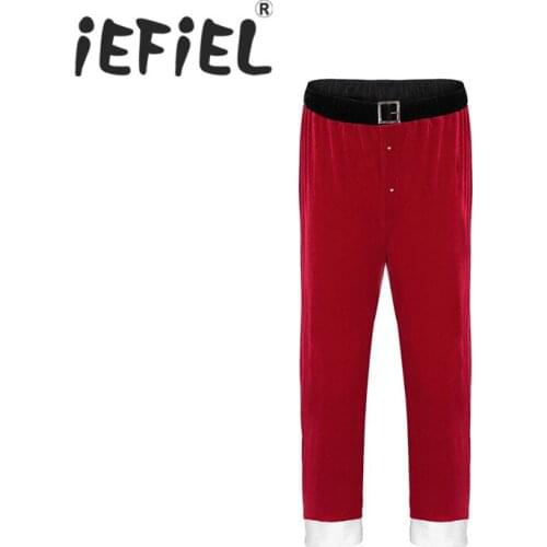IEFiEL Mens Unisex Adults Red Soft Velvet Christmas Santa Claus Long Pants Cosplay Costume Loose Trousers Halloween Xmas Pants