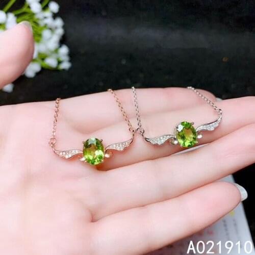 KJJEAXCMY boutique jewelry 925 sterling silver inlaid natural Peridot gemstone female necklace pendant support test popular