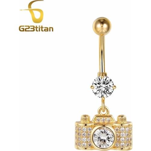 G23titan New Fashion Body Jewelry Golden Camera Navel Rings Women Men Gift Beach Party Animal Belly Button Piercings Ring