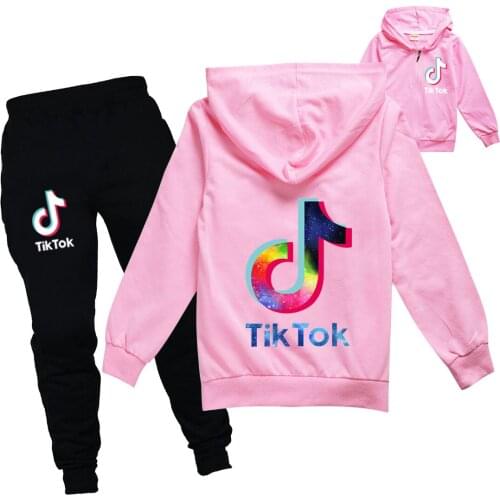 TIK TOK Childrens Set Clothing Print Kids Boys Girls Suit Sweatshirts Black Jogging Pant+6 Color Zipper Hoodies