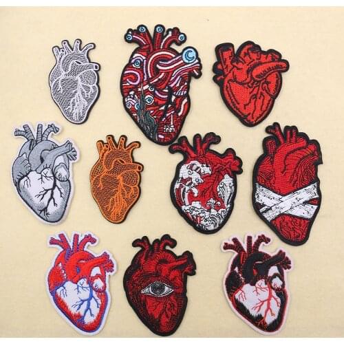2PCS Red Hearts Series Patches For Clothing Embroidered Iron On Human Organs Patches Badges Stripe On Clothes Applique Decoratio