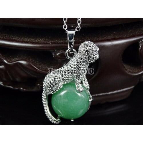 Natural Green Aventurine Round Gems Stone Leopard Reiki Chakra Pendant Charm Beads Healing Jewelry Design 10Pcs/Pack