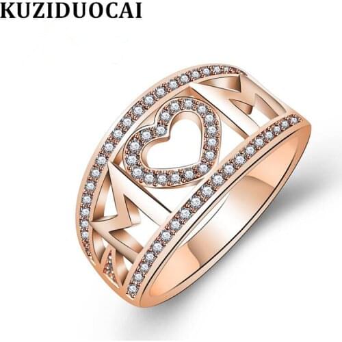 Kuziduocai New Fashion Jewelry Love Heart Zircon Stainless Steel MOM Wedding Bride Party Rings For Women Anillos Mujer R-502