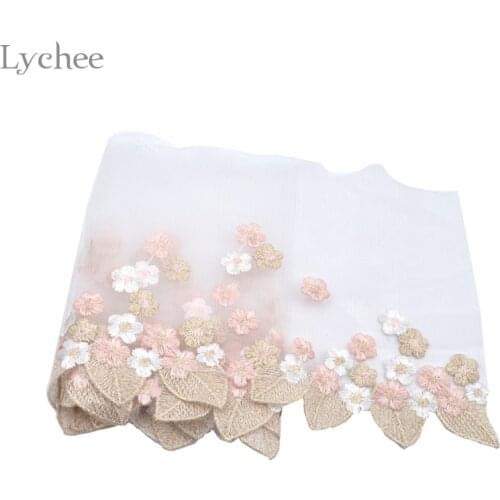 Lychee Life 1Yard DIY Wedding Embroidery Lace Trim Embellishment Fabric Flower Leaf Sewing Craft Home Decoration
