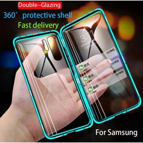 Double Glass Magnetic Case For Samsung A51 A71 A30S S21 A21S A12 A31 A32 A70S A52 A22 A02S S20FE M51 M31 M21 A50 A70 Metal Cover