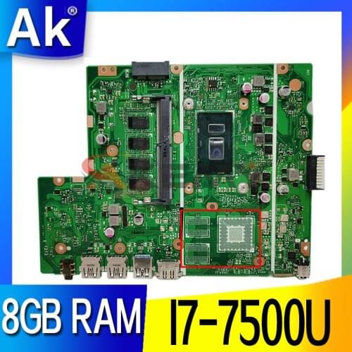 AKemy For ASUS X540UA X540UBR X540UB X540U X540 laptop motherboard mainboard X540UA original mainboard with I7-7500U 8GB RAM
