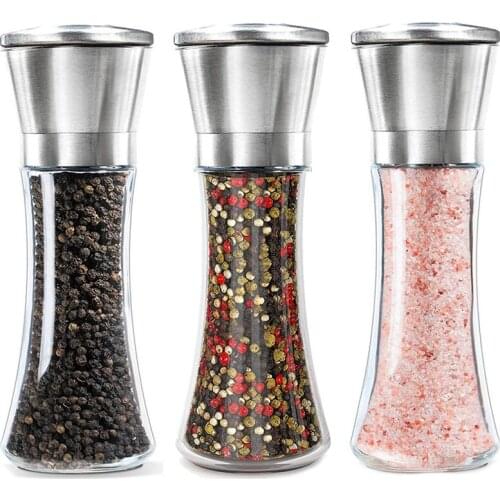 HLZS-Salt and Pepper Grinder Set Of 3 Tall Salt and Pepper Shakers Stainless Steel Pepper Mill Shaker and Salt Grinders Mills Se
