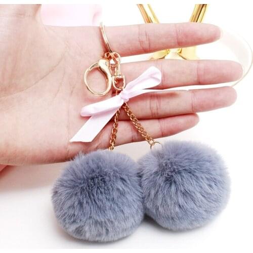 Fashion New Cute Fluffy Faux Rabbit Fur 6CM Ball Pompom Keychain Cherry Gold Key Chain Pom Pom Keyring Bag Charms Wedding Gift
