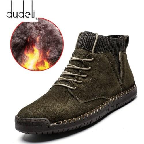 Men Leather Boots Men Winter Plush Boots Warm Shoes Men High Tops Snow Ankle Boots Comfortable Chaussure Homme Safety Work Boot