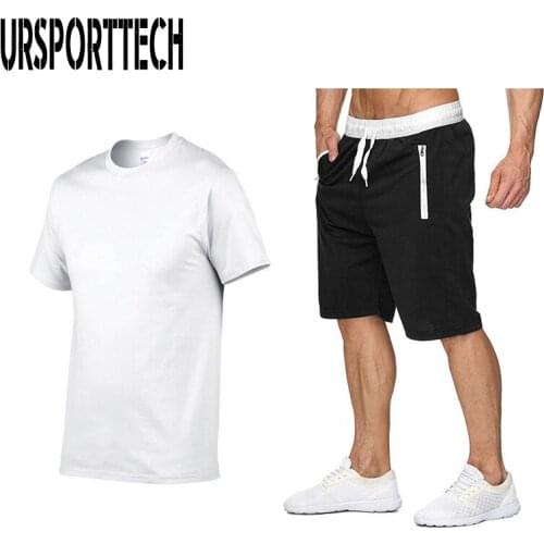 Summer 2 Piece Set Men Plus Size Short Sleeve T Shirts + Shorts Suit Men Clothing Sportswear Set Mens Short Sets Male Tracksuit