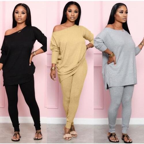 Ueteey New Two-piece Casual Solid Off Shoulder Women Pant Set