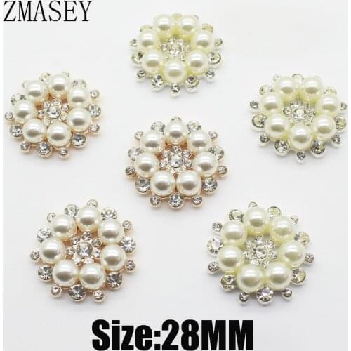 New 10pcs/set 28mm Flower Rhinestones Buttons Pearl button wedding decoration DIY Alloy Diamante Cryustal Bow Accessories