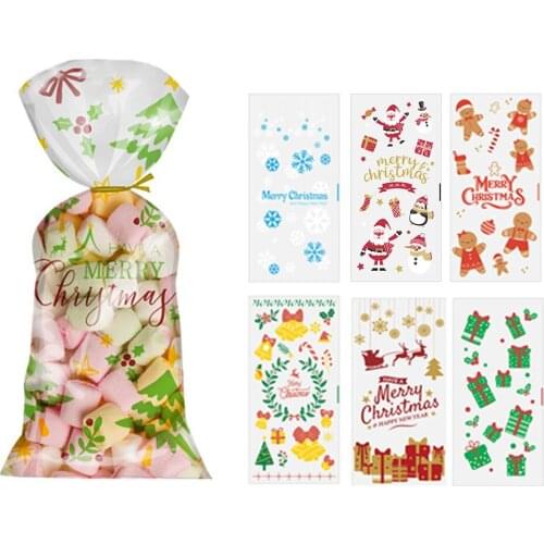 50pcs Santa Claus Gift Bag Cartoon Xmas Baking Candy Bag Merry Christmas Decorations for Home New Year 2022 Navidad Noel Present