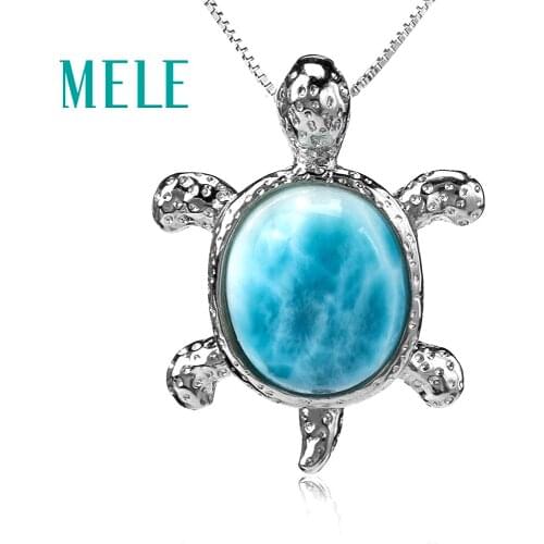 Tortoise shape natural deep blue larimar pendant with silver 925,classic style jewelry for women and girls Suitable for party