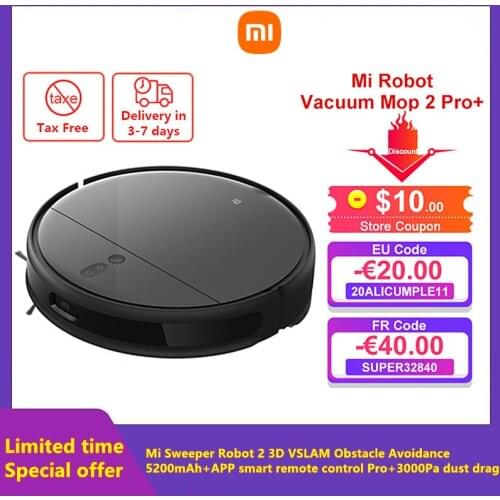 Original Xiaomi Sweeper Robot 2 Pro+3000Pa Dust Drag 3D VSLAM Obstacle Avoidance 5200mAh APP Smart Remote Control Map Save