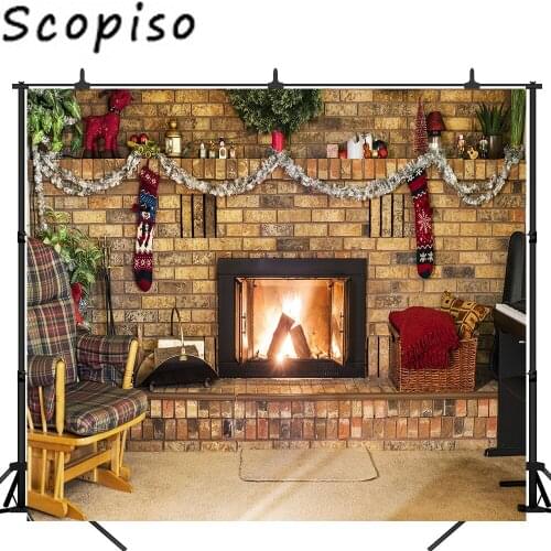 Scorpio Christmas background indoor fireplace socks decoration studio photo studio props photography background