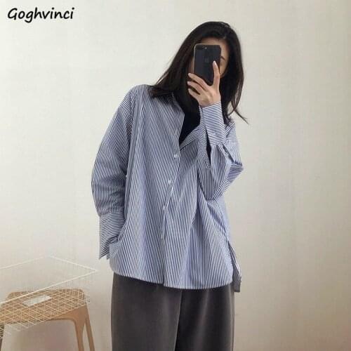 Women Shirts Striped Single Breasted Turn-down Collar Harajuku Loose Female Leisure All-match Design Simple Street Wear Fashion