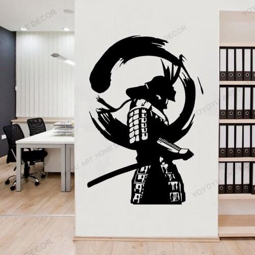 Self-adhesive Japanese Warrior Enso Zen Circle Samurai Asian Vinyl Wall Decals Wall Stickers Man Cave Artistic Decor JC239