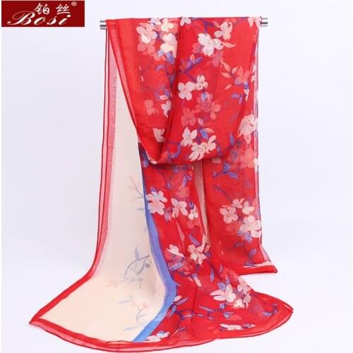 Silk Flower print scarf women Chiffon summer fashion red long scarves bohemian luxury hijab for ladies shawl drop shipping 2020