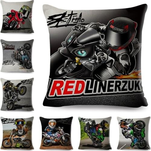 Sports Motorcycle Cushion Cover Decor Colorful Cartoon Extreme Mobile Bike Pillow Case for Sofa Home Car Polyester Pillowcase