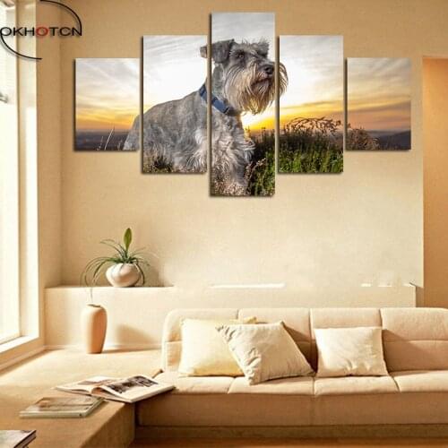 Standard Schnauzer Modern Canvas 5 Pieces/Set Animal Scenery Painting Modular Poster Picture Living Room Home Decor