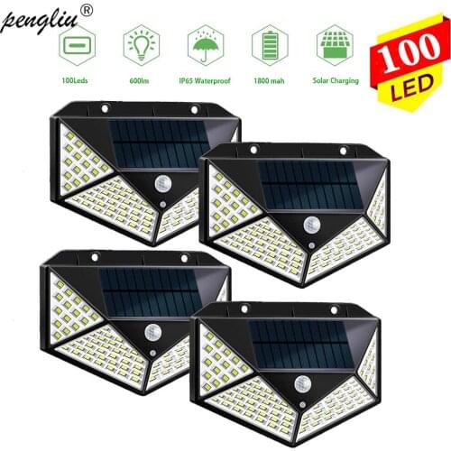 Solar Light 100 Leds 3 Modes Outdoor Solar Lamp Powered Sunlight Waterproof IP65 Motion Sensor Light for Garden Wall Street