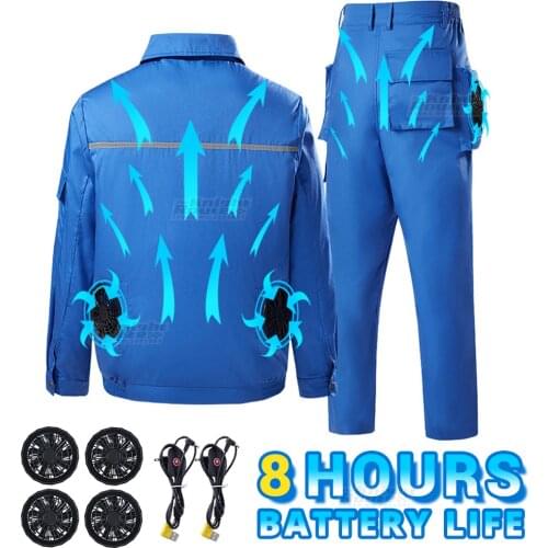 Outdoor Sports Summer Cooling Fan Jacket Men Workwear Air Conditioning Clothing USB Power Supply Hiking Jacket Pants Suit