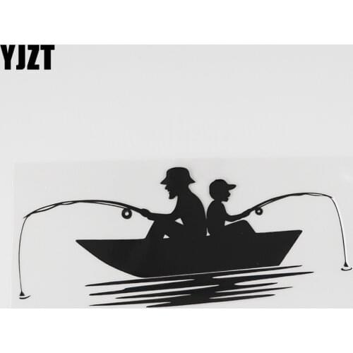 YJZT 16.6CMX6.9CM Fisher with Son Fishing Boat Fisherman Decal Vinyl Car Sticker Black/Silver 8A-0859