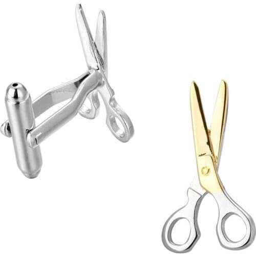 Factory Price Retail Men Gifts Cuff links Fashion Copper Material Golden Scissors Shears Design CuffLinks Gifts for friends