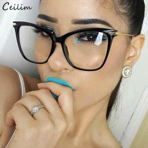2021 New Big Cat Eye Glasses Frames Women Metal Goggles Transparent Spectacle Frame For Female Oversized Clear Lens Eyeglasses