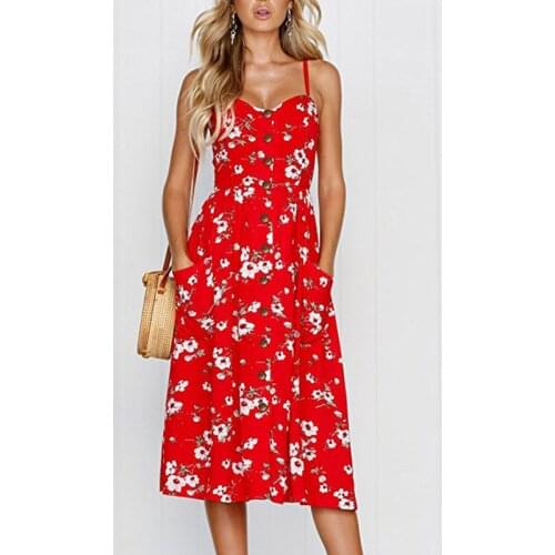 Ladies New Vintage Casual Beach Midi Dress Summer Button Backless Polka Dot Striped Dress 2021 Boho Sexy Floral Sundress Female