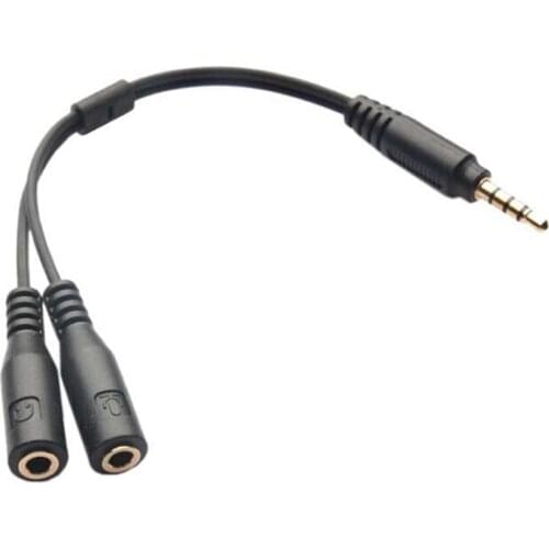 1Pc 3.5mm stereo audio male to 2 female headset mic splitter cable adapter