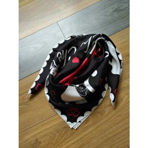 2019 new arrival fashion brand classic cat pattern 100% silk scarf 90*90 cm square shawl twill wrap for women free shipping