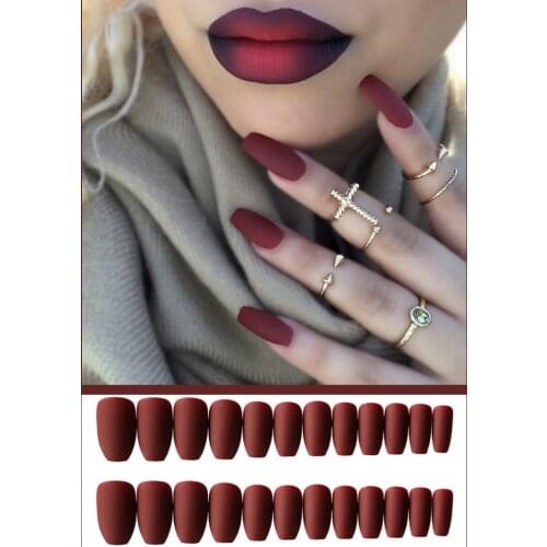 24pcs Solid Reusable Detachable Fake Matte Tips Press On Nail Medium Long Flat Fully Paste Into False Nails Art Manicure