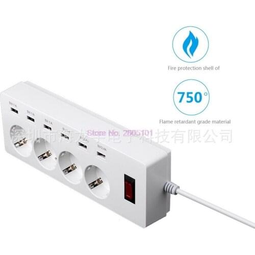 By dhl 50pcs 6 USB Port 4 Outlets Power Strip Smart Adapter Surge Protector Multiple Fast Charging Home Office Adaptors
