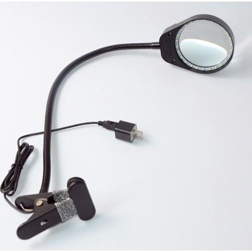 5X 100MM Metal Hose Magnifying Lamp Magnifying Glass with Light Clip On Illuminated Magnifier Lens-Black