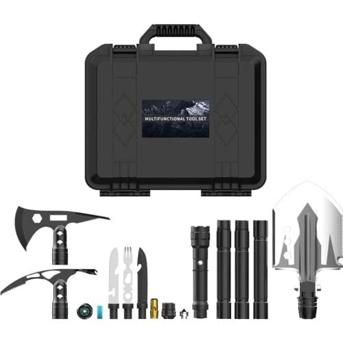 Allfine™ Garden Tools Military Portable Folding Shovel Set Pickaxe AXE Hoe Flashlight Survival Spade Camping Outdoor Tool