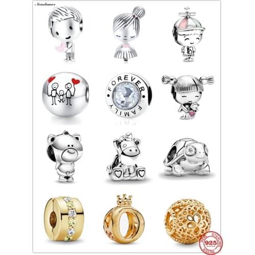 925 Sterling Silver Metal beads Family boy girl Beads Charm fit Original 3mm Pan charms Silver 925 Bracelet DIY Women Jewelry