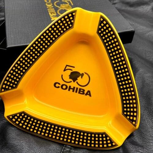 COHIBA Cigar Ashtray Gadgets Portable Home Ceramic 3 Cigars Ash Tray Tobacco Cigarette Ashtrays Holder Gift for Friend With Box