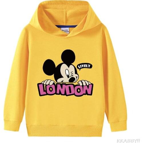 Disney Mickey New Cartoon Print Baby Boys Long Sleeve Kids Cotton Girls Children Hoodies Sweatshirts Sweaters Tops Tee