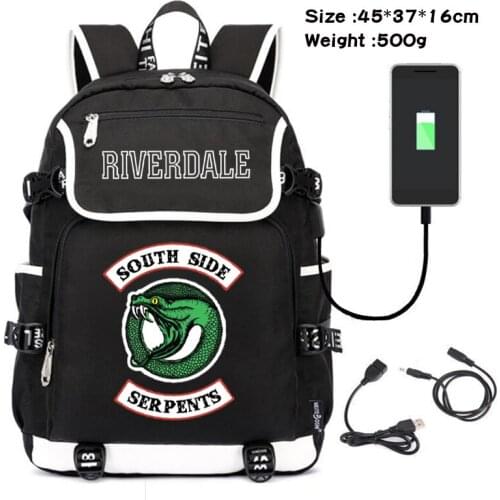 Riverdale Canvas School Shoulder Bag Cosplay USB Port Backpack Laptop Travel Rucksack Gift