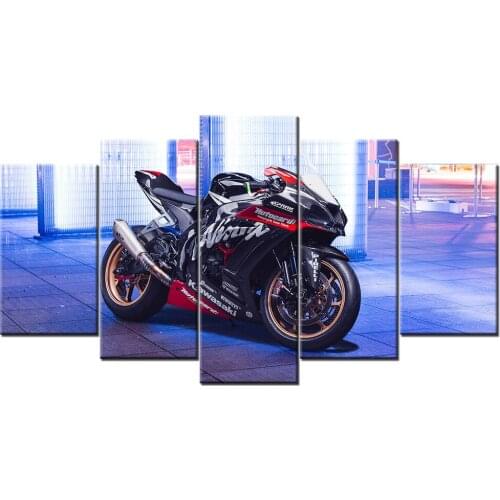 Kawasaki Ninja ZX 10R Motorcycle Canvas Painting 5 Pieces Wall Art HD Prints Modular Pictures Home Bedside Decor Poster