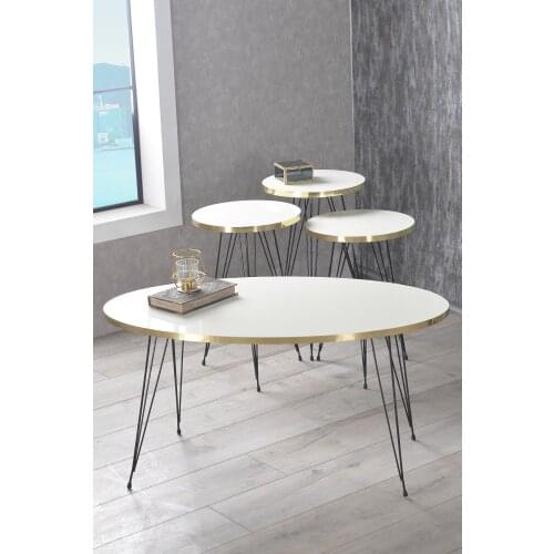 Zigon Coffee Table And Coffee Table in the Middle Ellipse Set Black Wire Foot Gold White