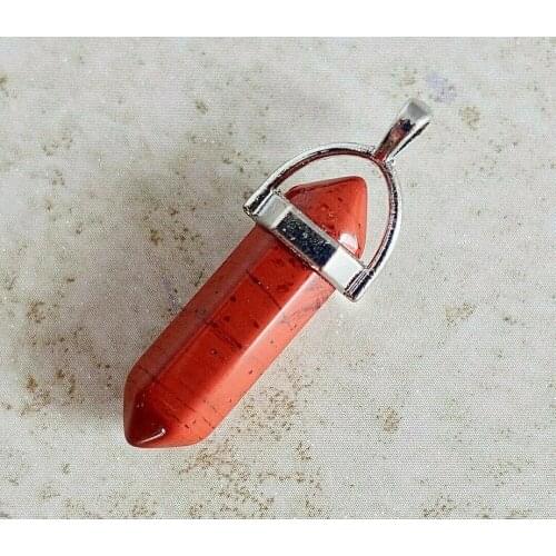 Natural Gemstone 7 Chakra Red Jasper Stone Double Point Pendant Crystal Jewelry
